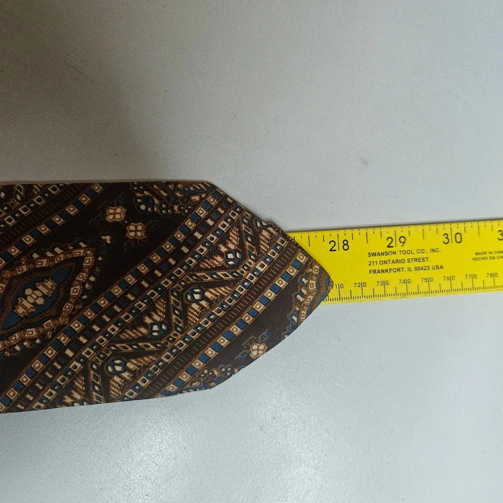 Vtg Brooks Brothers Makers Silk Tie Brown Blue Geometric Paisley Printed England